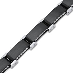 This men's link bracelet is crafted in cool white and black ion-plated stainless steel. The bracelet measures 8.5 inches in length and secures with a fold-over clasp. Mens Link Bracelet, Bracelet For Men, Edgy Look, Modern Colors, The Eye, Link Bracelets, Bracelets For Men, Borders, Two Tone