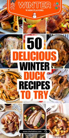 Winter is the perfect time to indulge in the rich, savory flavors of duck. Known for its tender, flavorful meat, duck is a versatile protein that can be prepared in a variety of ways, from roasting and braising to grilling and pan-searing. In this collection of 50+ Winter Duck Recipes, you'll discover an array of dishes that showcase the unique taste of duck, making it ideal for special occasions, holiday meals, or cozy winter dinners. Whether you're new to cooking duck or a seasoned pro, these recipes will inspire you to bring this luxurious bird into your winter menu. Teal Recipes Duck, Duck Recipes Crockpot, Easy Winter Recipes, Winter Dinners, Winter Meals, Winter Dinner