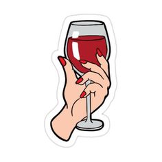 a woman's hand holding a glass of wine sticker on a white background