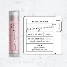 a pink lip bale next to a white card with the words your brand on it