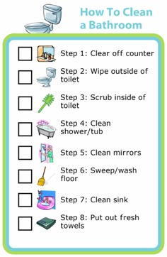 a bathroom checklist with instructions on how to clean