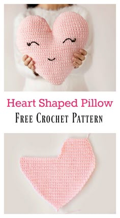 a crocheted heart shaped pillow is shown with the text, free crochet pattern