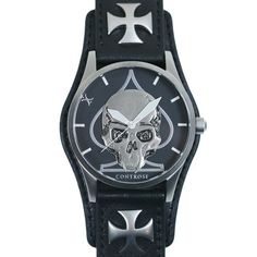 Skull & Spade Watch - Black Wristband - Controse  Stainless steel case and leather cuff www.controse.com