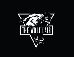 the wolf's logo on a black background with white letters and an animal head