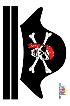 a pirate skull with a red bandanna on it's head and two black stripes