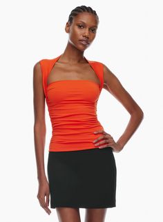 CONTOUR FLOURISH TOP Stretch Square Neck Top With Built-in Bra, Square Neck Ruched Fitted Top, Elegant Ruched Stretch Tank Top, Stretch Ruched Scoop Neck Tops, Stretch Ruched Tank Top, Ruched Elastane Tank Top, Chic Stretch Tank Top With Ruched Back, Fitted Ruched Top With Tank Straps, Sleeveless Stretch Tops With Ruched Back