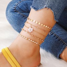 5 Piece Link Anklet Gold Plated, 8-1/2" (16.5cm); 5 Pcs./Set Coin Anklet, Star Anklet, Bead Anklet, Anklet Set, Anklet Gold, Stylish Face Mask, Charm Anklet, Gold Anklet, Beaded Anklets