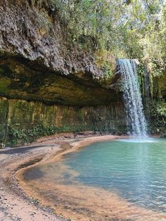 there is a small waterfall in the water