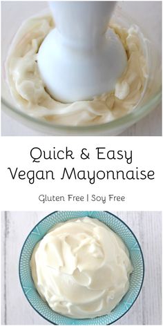 the ingredients to make quick and easy vegan mayonnaise in a glass bowl