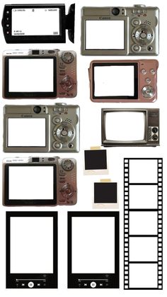 a bunch of different types of electronic devices with blank screens and frames on the screen