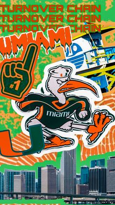 an advertisement for the miami marathon in front of a cityscape with colorful graphics