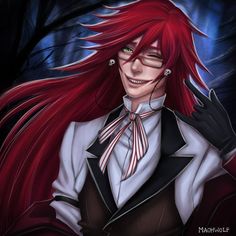 an anime character with red hair and glasses