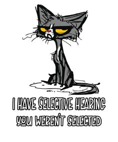 a black and white cat with yellow eyes saying i have selective heating you weren't selected