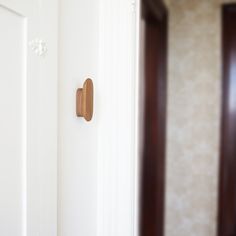 an open door with a wooden handle on it