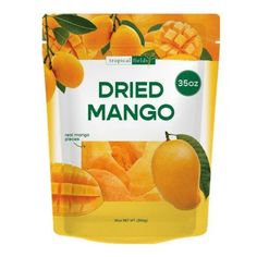 dried mango fruit bag on white background