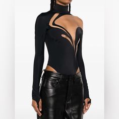 Material: 78% Polyamide, 22% Elastane Size 34 Made In Portugal Designer Color Name: Black/Nude01 Material Ii: 77% Polyamide, 23% Elastodiene Lining: 100% Cotton Luxury Fitted Black Bodysuit, Luxury Black Party Bodysuit, Luxury Fitted Bodysuit For Party, Fitted Black Modern Bodysuit, Modern Black Fitted Bodysuit, Modern Fitted Black Bodysuit, Mugler Bodysuit, Mugler Black, Sheer Bodysuit