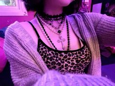 Goth Necklace Layering, Evanescence Concert, Goth Necklaces, Layered Cross Necklace, Purple Goth, Goth Necklace, Cross Necklaces, Emo Makeup, Necklace Layering