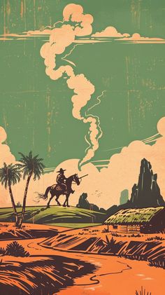 a man riding on the back of a horse across a desert