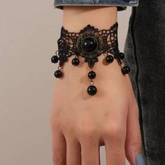 This Unique Piece Is A Wonderful Addition To Your Wardrobe And Your Style; Sure To Get Lots Of Compliments! Gsun0y50000hv8u Dark Fantasy Jewelry, Elegant Black Beaded Bracelets For Festivals, Black Beaded Gothic Bracelets, Vintage Beaded Bracelets For Party, Gothic Black Beaded Bracelets, Black Bohemian Beaded Bracelets For Party, Vintage Black Beaded Bracelets, Bohemian Black Metal Beaded Bracelets, Vintage Black Round Bead Bracelets