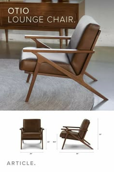 the lounge chair is designed to look like it has been made out of wood and leather