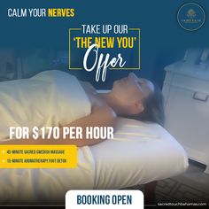 For $170 per hour, Sacred Touch Wellness is offering a special "The New You" package that combines a 15-minute aromatherapy foot cleanse with a 45-minute Swedish massage. Stress relief, better circulation, pain relief, increased relaxation, and increased energy are all benefits of this rejuvenating experience. Book with us now!

Make your appointment with us by calling us at +1-242-636-6536 Swedish Massage, Increased Energy, New You, How To Increase Energy, Pain Relief, Relaxation