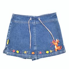 Winnie The Pooh Girls Denim Shorts Skirt With Tiger And Floral Embroidery. New Without Tags. Never Worn. Size 5 Playful Denim Blue Bottoms For Spring, Playful Medium Wash Bottoms For Spring, Blue Cotton Y2k Skort, Blue Cotton Y2k Style Skort, Y2k Style Blue Cotton Skort, Playful Blue Jean Shorts For Spring, Kids Denim Shorts, 2000 Clothes, Funky Shirts