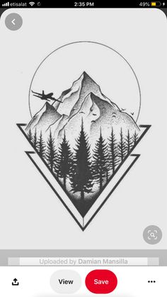 an iphone screen with the mountain and trees on it