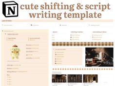 an image of a website page with the words cute shifting and scripting template