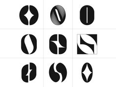 six black and white logos with different shapes