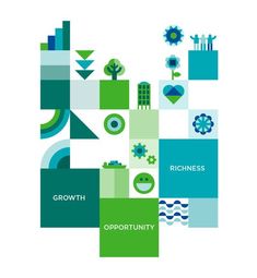 an abstract poster with the words growth, opportunity, and efficiency in green colors on it