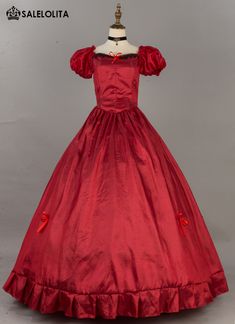 Christmas Victorian Dress Women Simple Princess Victorian Ball Gown Old West Theater Costume Red Princess Costume Dress, Christmas Princess Ball Gown, Princess Style Satin Dress, Red Princess Dress With Fitted Bodice, Red Christmas Costume Dress, Red Satin Holiday Dress, Red Satin Dresses With Short Sleeves, Red Satin Short Sleeve Dresses, Red Princess Style Fitted Ball Gown