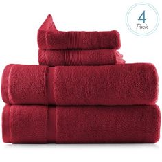 four red towels stacked on top of each other in front of a white background with the words pick 4