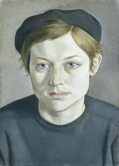 a painting of a woman wearing a black hat and looking at the camera with an intense look on her face