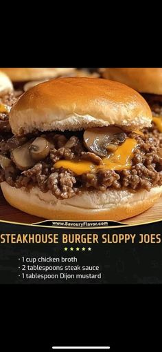 an advertisement for steakhouse burger sloppy joes