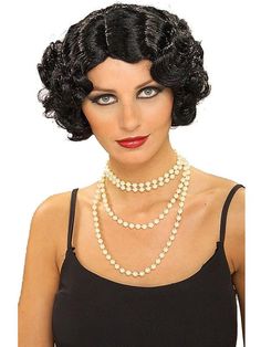 Check out Flapper Wavy Wig (Black) | Costume SuperCenter | On Sale from Costume Super Center Flapper Girl Costumes, Decades Costumes, Flapper Halloween, Flapper Hair, Wigs Black, 1920s Hair, Feather Headpiece, Flapper Costume, Short Curls