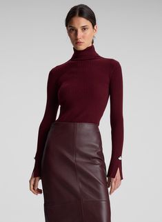 woman wearing burgundy turtleneck and maroon leather maxi skirt Chunky Pullover Sweater, Turtleneck Tunic Sweater, Turtleneck Tunic, Ribbed Turtleneck Sweater, Turtleneck Top, Ribbed Turtleneck, Womens Crewneck, Long Sleeve Turtleneck, Turtle Neck Top