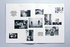 an open book with black and white photos on it