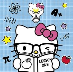 an image of hello kitty reading a book