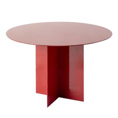 a round table with a red base on a white background