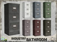 the industrial bathroom file cabinets are all different colors