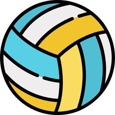 a volleyball ball with yellow and blue stripes on the side, in a circular shape