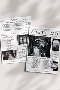 the wedding program is displayed on top of a white sheet with black and white photos