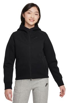 Designed to keep your kiddo warm without weighing them down, this tech fleece hoodie features front zip pockets to keep essentials and snacks secure. 53% cotton, 47% polyester Machine wash, line dry Imported Tech Outfit, Cheat Code, Tech Fleece Hoodie, Nike Sportswear Tech Fleece, Girls Sportswear, Kids Sportswear, Nike Design, Black Sportswear, Nike Fleece