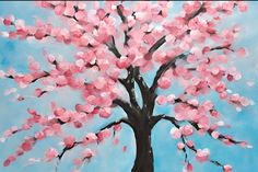 a painting of a tree with pink flowers