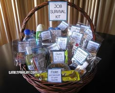 a basket filled with lots of food on top of a table