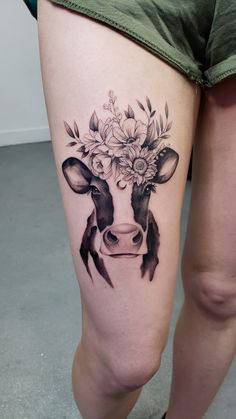 Legs Tattoos, Infected Tattoo, Animal Tattoos For Women, Girls Tattoos, Cowgirl Tattoos, Cow Tattoo, Country Tattoos, Vegan Tattoo