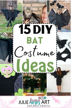 a collage of halloween costumes with text overlay that reads 15 diy bat costume ideas