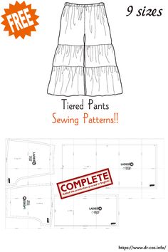 the sewing pattern for tiered pants is shown