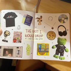 an open children's book with various items on it