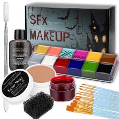 Halloween Makeup Kits, Blood Makeup, Scar Wax, Face Paint Brushes, Makeup Spatula, Professional Face Paint, Makeup Ingredients, Professional Makeup Kit, Face Paint Kit